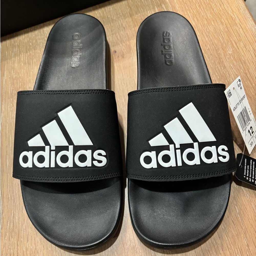 Adidas Black and White Sport Slide Sandals